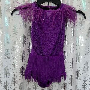 Weissman Purple Sequin Fringe Kids Dance Costume Size Intermediate Child